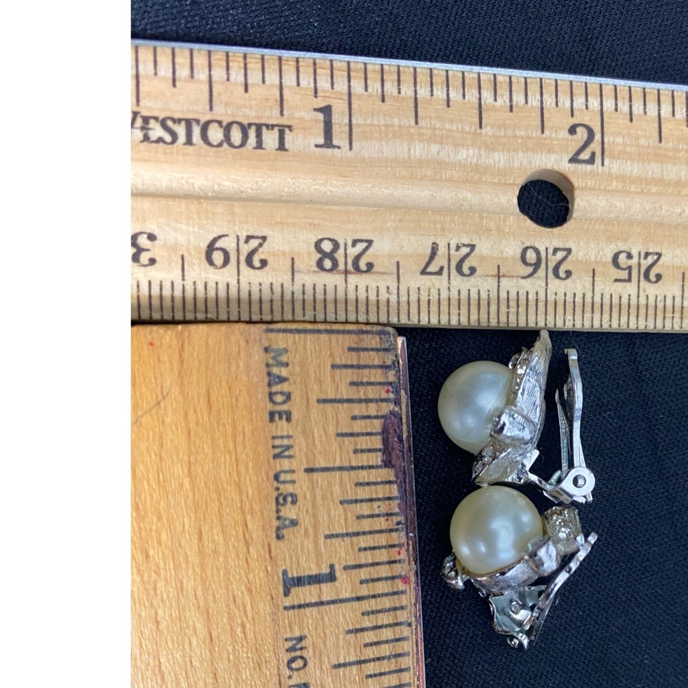 Vintage Faux Pearl Clip On Earrings Silver Tone Costume Jewelry